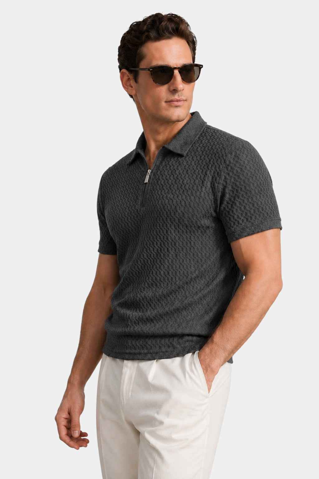 Nylon Stretch Jacquard Golf Polo Shirt