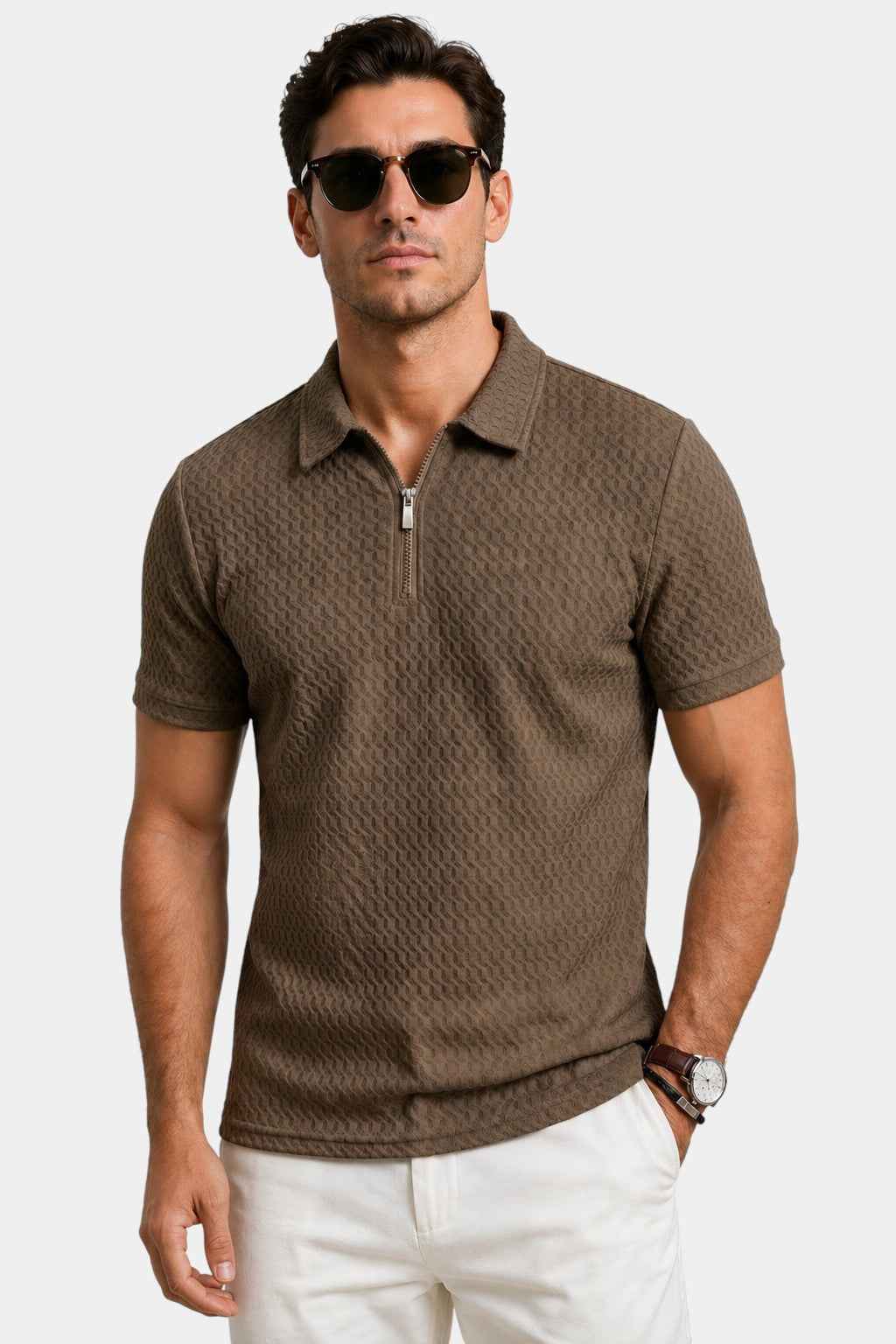 Nylon Stretch Jacquard Golf Polo Shirt