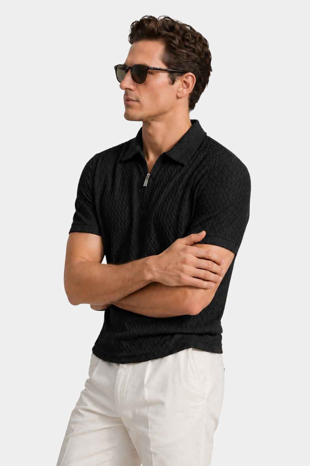 Nylon Stretch Jacquard Golf Polo Shirt
