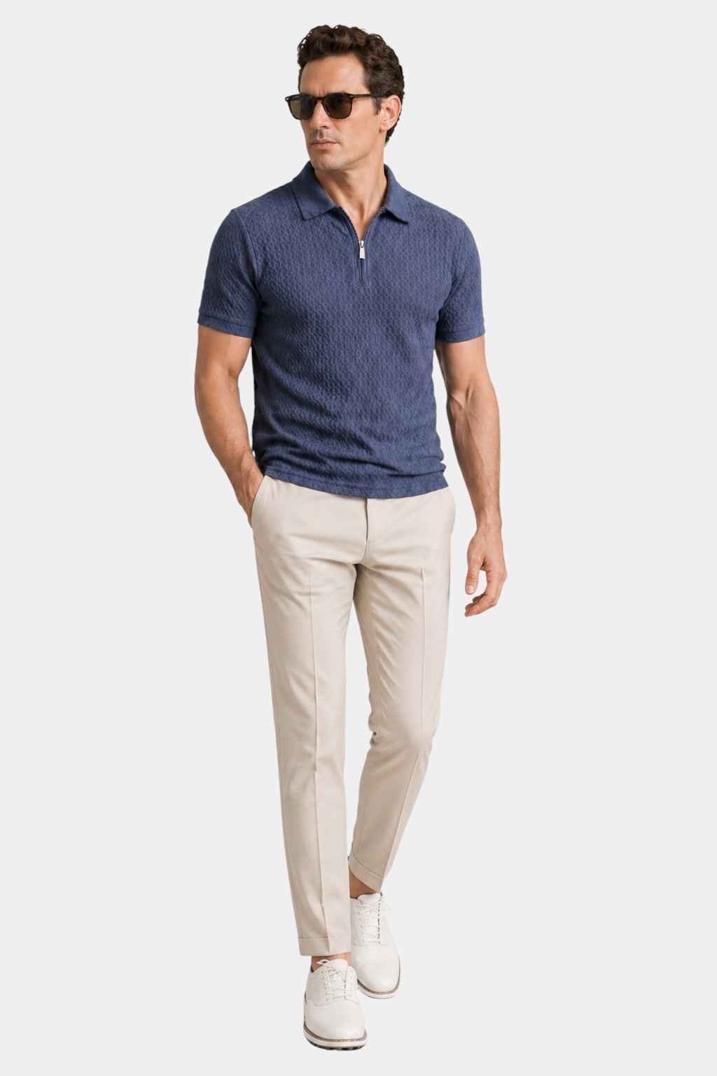 Nylon Stretch Jacquard Golf Polo Shirt