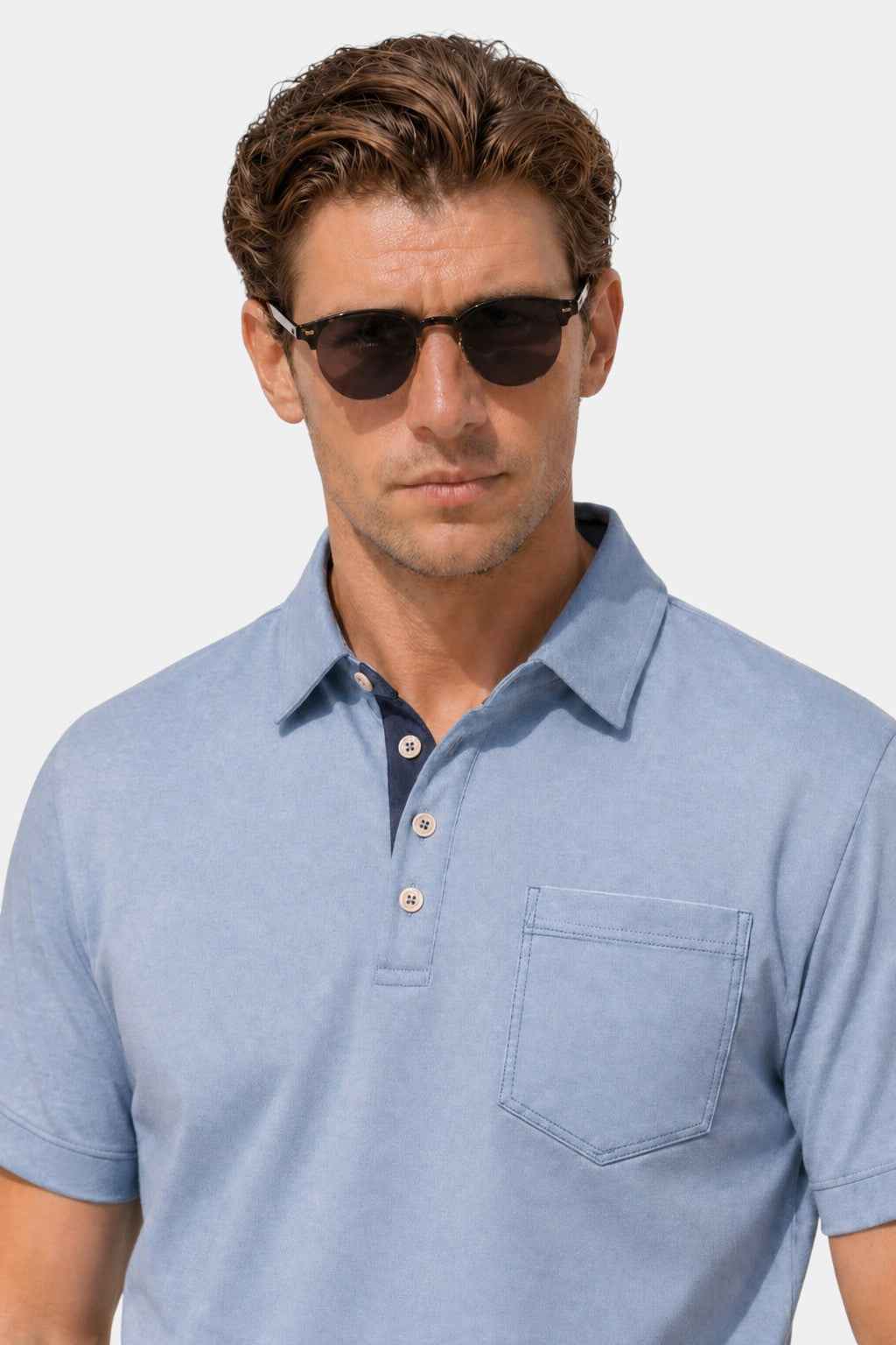 Stretch Cotton-Blend Pocket Short Sleeve Shirt