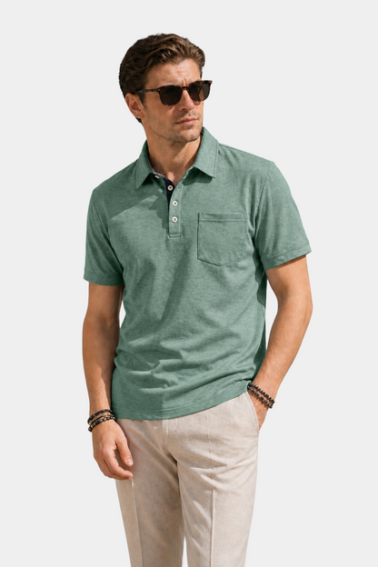 Stretch Cotton-Blend Pocket Short Sleeve Shirt