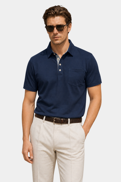 Stretch Cotton-Blend Pocket Short Sleeve Shirt